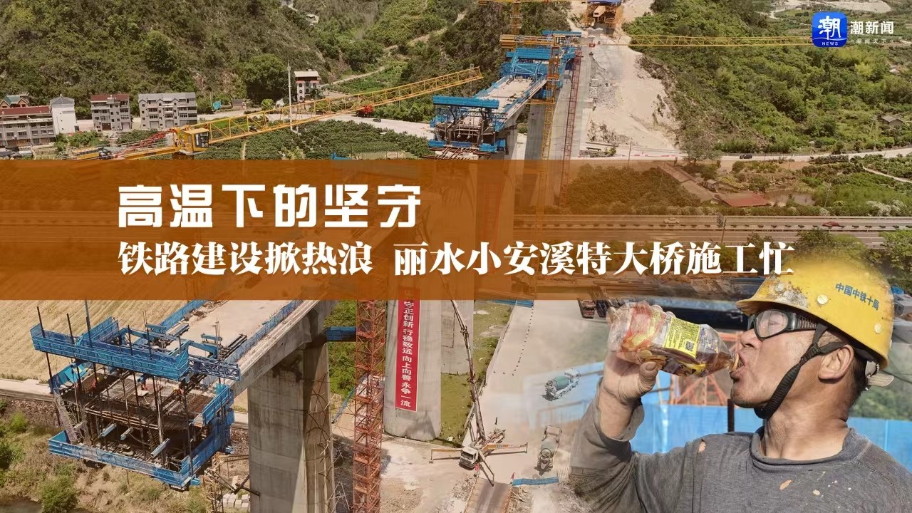 高溫下的堅守丨鐵路建設掀熱浪，麗水小安溪特大橋施工忙